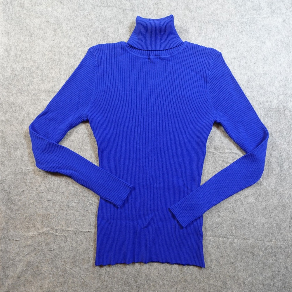 Milly Sweater Womens Small Blue Ribbed Turtleneck Knit Jumper Pullover